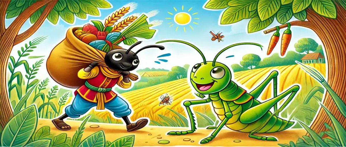 পরিশ্রমী পিঁপড়া ও অলস ঘাসফড়িং-এর গল্প